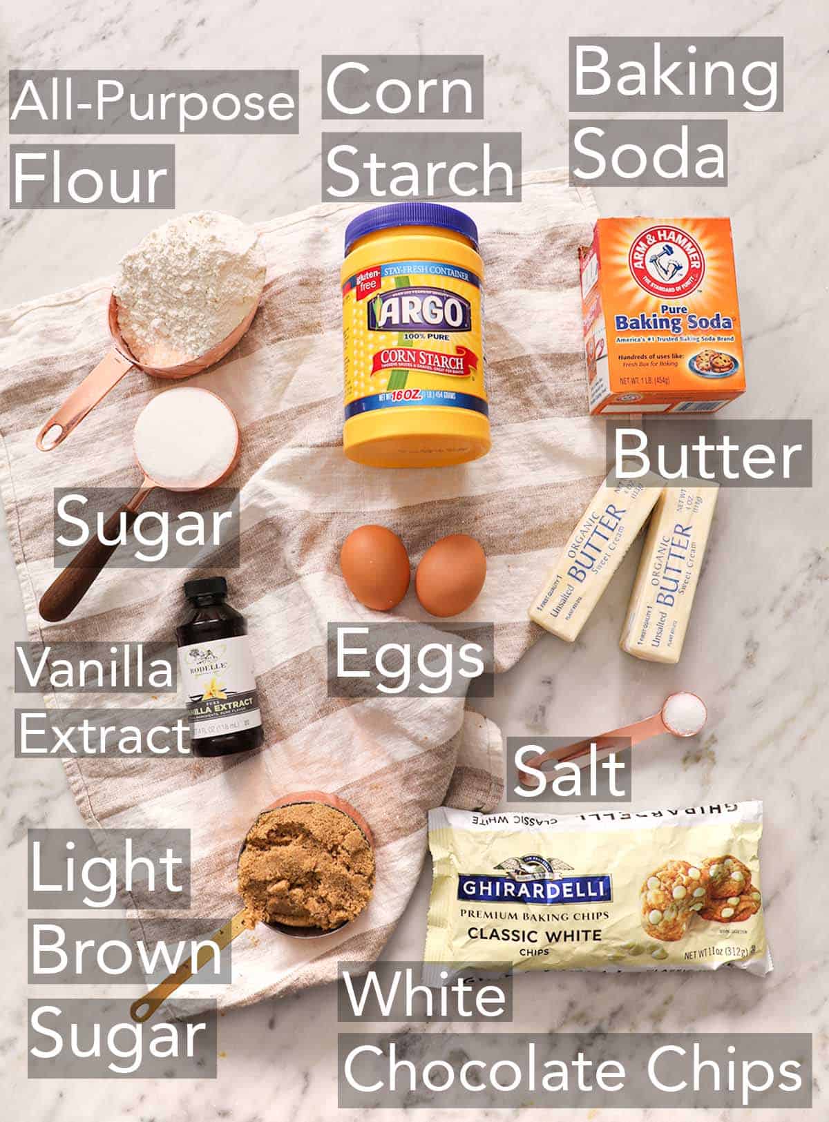 Ingredients for making blondies on a counter.