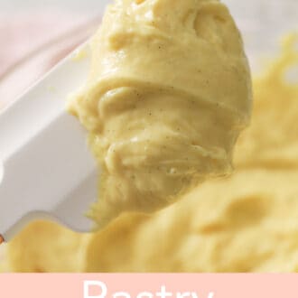 Pastry cream on a white spatula.
