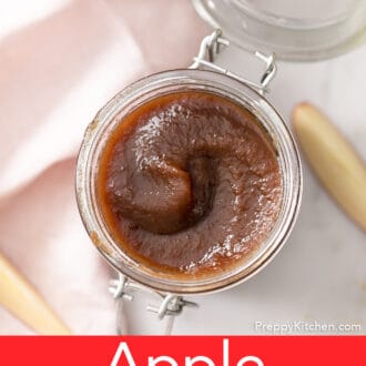 Freshly made apple butter in a container.