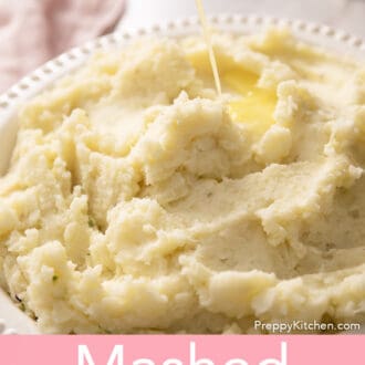 butter being poured over mashed potatoes