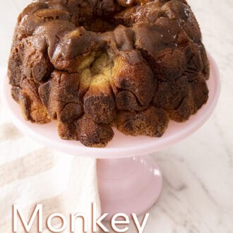 Monkey bread on a pink cake stand