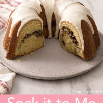 sock it to me cake on a gray plate