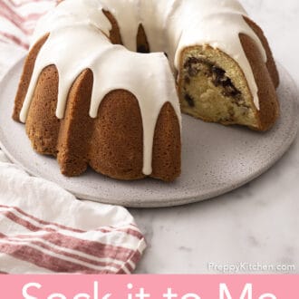 Sock it to me cake on a gray plate