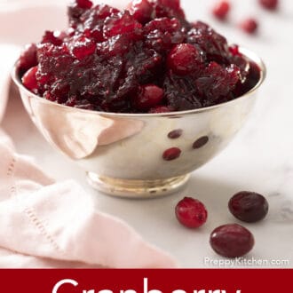 cranberry sauce in a silver bowl