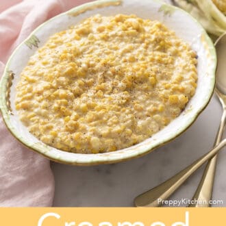 Creamed corn in a serving dish