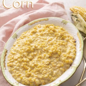 Creamed corn in a porcelain dish
