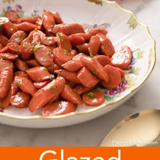 glazed carrots in a colorful serving bowl