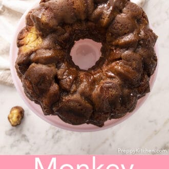Monkey bread on a pink cake stand