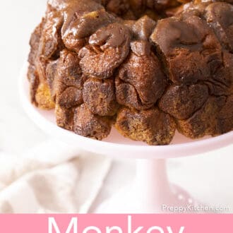 Monkey bread on a pink cake stand