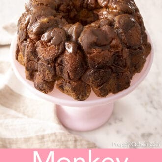Monkey bread on a pink cake stand