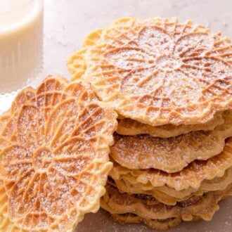 A pinterest graphic of Pizzelle cookies