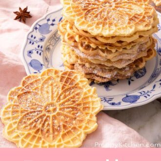 A pinterest graphic of Pizzelle cookies