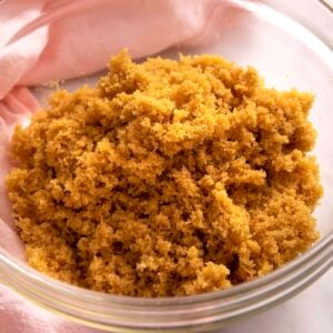 A glass bowl filled with homemade brown sugar.