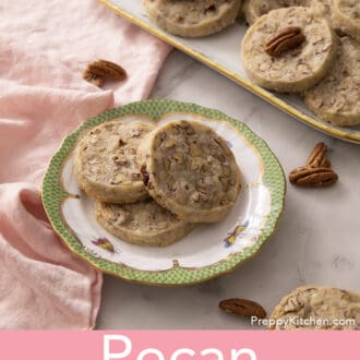 pecan sandies stacked on a plate