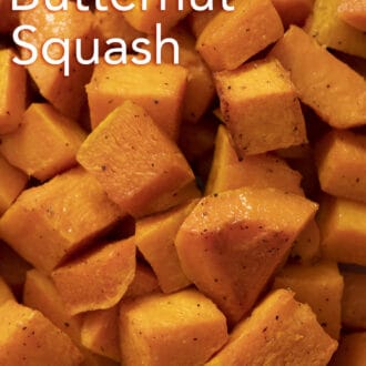 a close up cubed roasted butternut squash