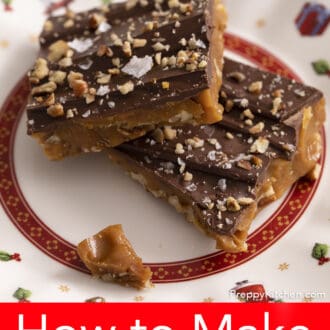 2 pieces of toffee on a christmas plate