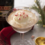 A Baileys affogato with peppermint pieces.