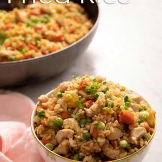 A pinterest graphic of chicken fried rice
