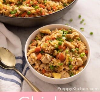 A pinterest graphic of chicken fried rice