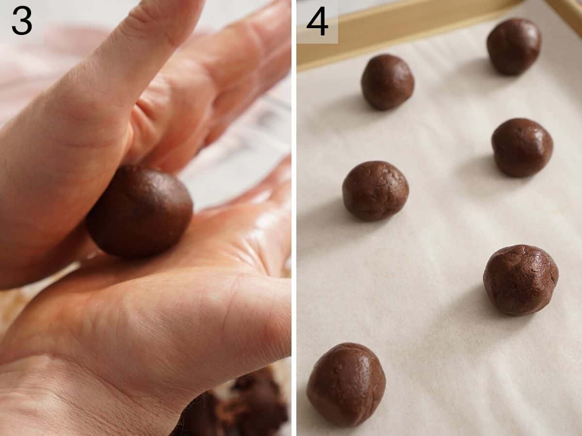Two photos showing how to shape nutella cookies