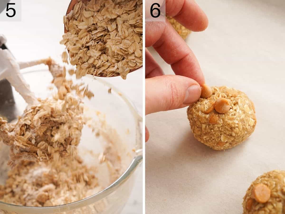 Two photos showing how to shape oatmeal scotchies