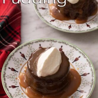 A pinterest graphic of sticky toffee pudding