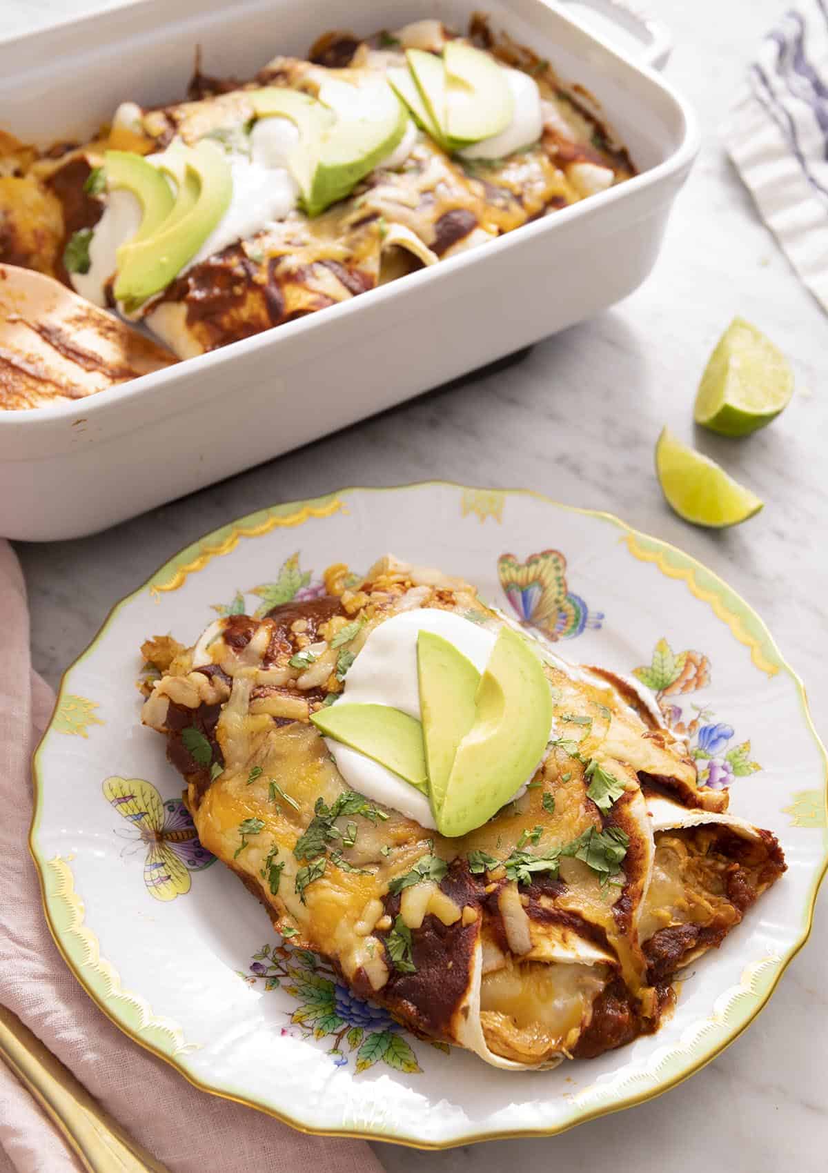 Chicken enchiladas on a plate