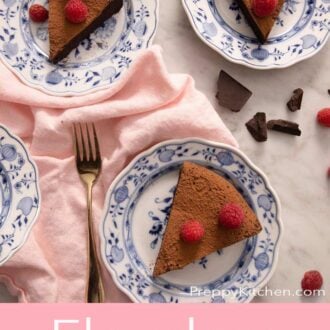A pinterest graphic of a flourless chocolate cake