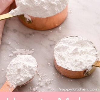 A pinterest graphic for how to make powdered sugar