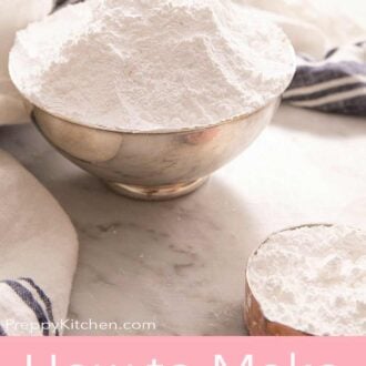 A pinterest graphic for how to make powdered sugar