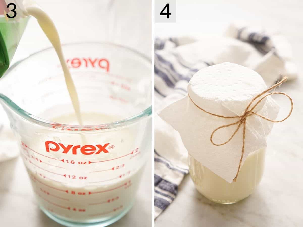 Two photos showing how to make sour cream