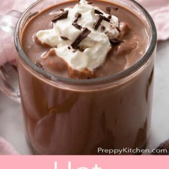 A pinterest graphic of a mug of hot chocolate