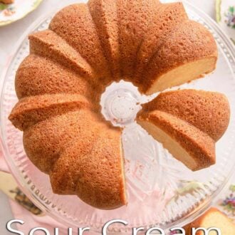 A pinterest graphic of a sour cream pound cake