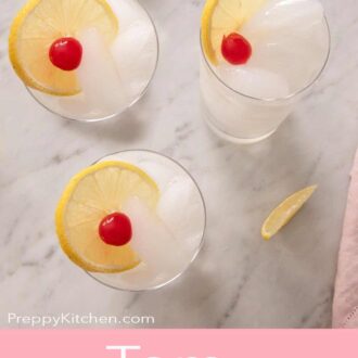 a pinterest graphic of 3 tom collins drinks