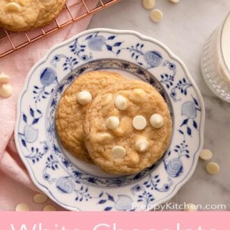 A pinterest graphic of white chocolate chip cookies