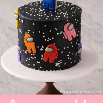 A pinterest graphic for an Among Us Cake