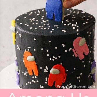 A pinterest graphic for an Among Us Cake