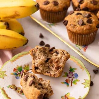 A pinterest graphic of banana chocolate chip muffins