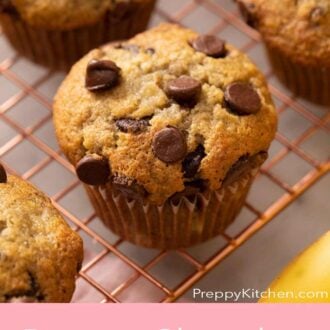 A pinterest graphic of banana chocolate chip muffins