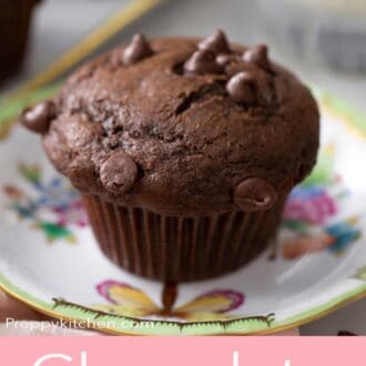 A pinterest graphic of chocolate muffins