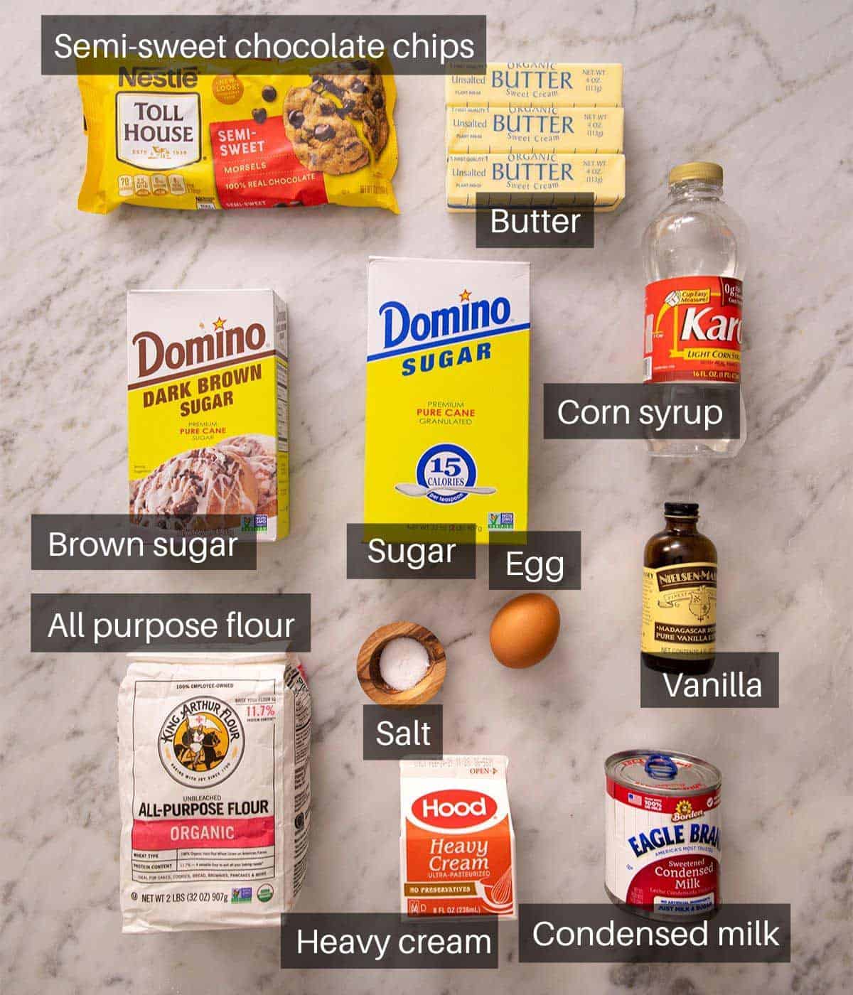 An overhead shot of all the ingredients you need to make Millionaire's shortbread