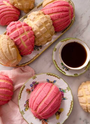 An overhead shot of Pan Dulce and a cup of coffee