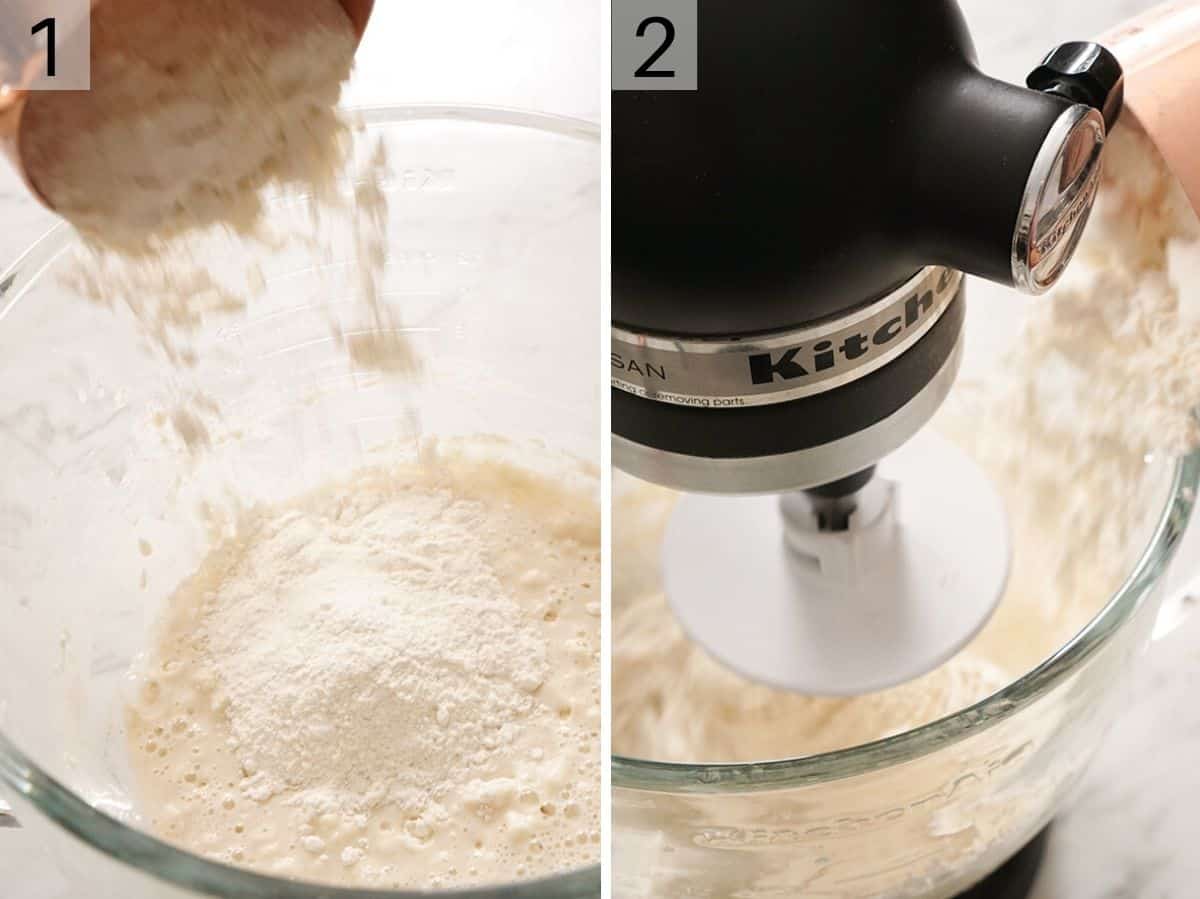 wet and dry ingredients in a mixer