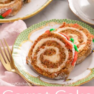 A pinterest graphic of a carrot cake roll