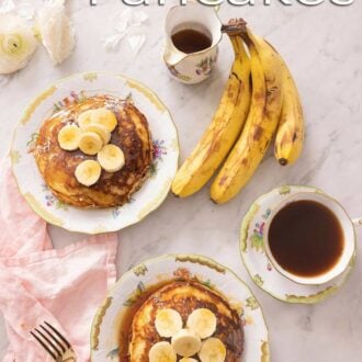 A pinterest graphic of banana pancakes