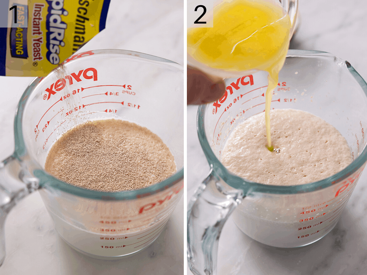 Two photos showing how to activate yeast