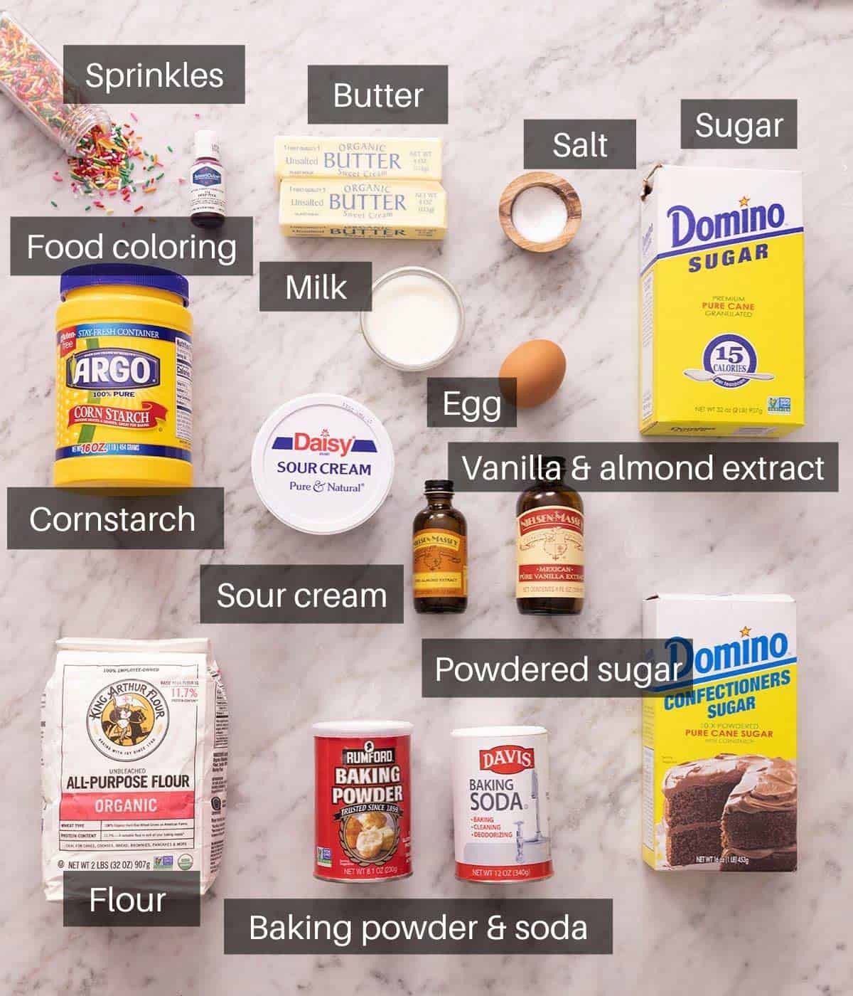 An overhead shot of all the ingredients you need to make lofthouse cookies