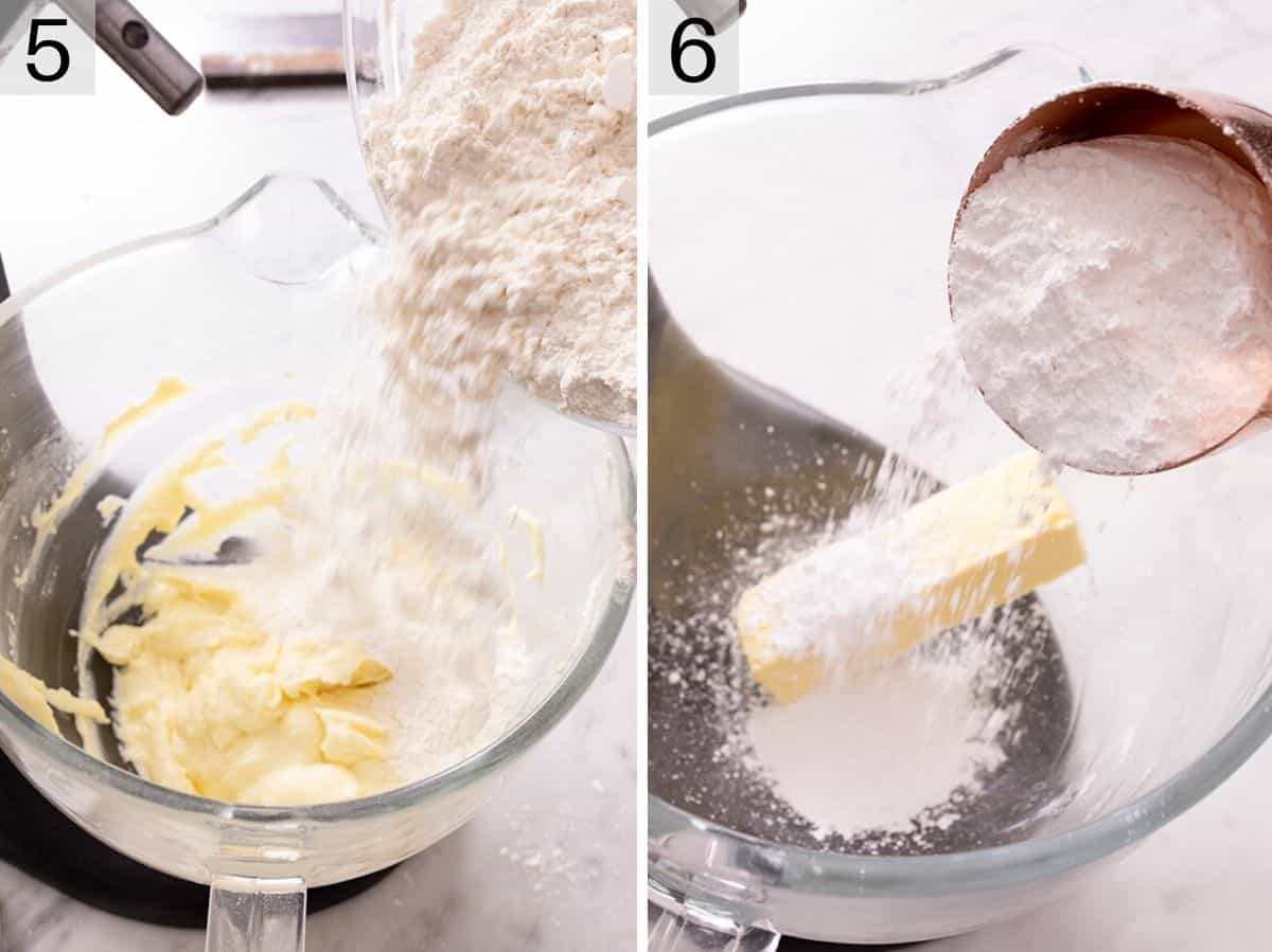 Two photos showing how to make the dough and frosting for lofthouse cookies