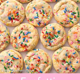 Pinterest graphic of multiple funfetti cookies lying side by side.