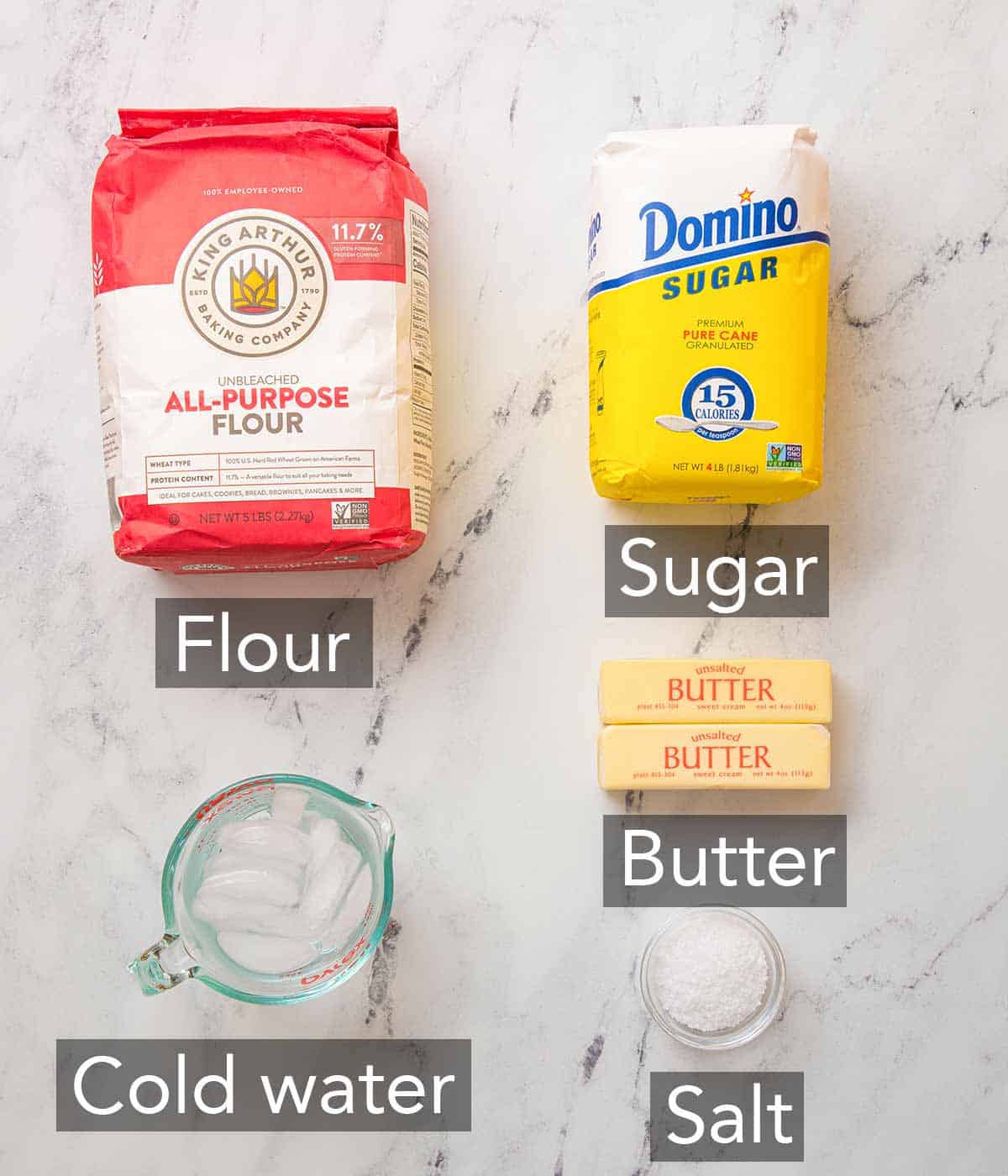 Ingredients needed to make puff pastry.